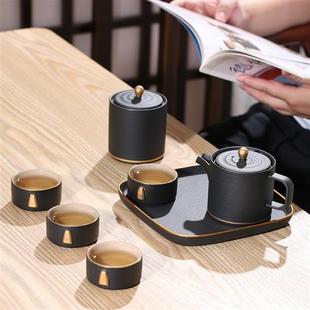 lboy陶瓷茶具套装带茶盘，日式家用功夫旅行户外便携式包茶具(包茶具)定制