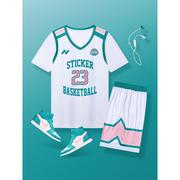 2023篮球服女生假两件短袖套装定制学生比赛班服夏季篮球衣女