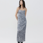 studiofun醋酸灰色吊带连衣裙女春夏季设计感小众气质打底背心裙