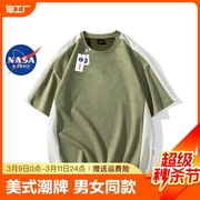 NASA联名美式插肩袖短袖男款夏季潮牌宽松拼色t恤情侣打底衫体恤