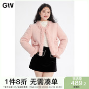 gw大码女装羊毛小香风，90白鸭绒(白鸭绒)外套，2024冬季微胖mm甜美羽绒服