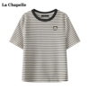 拉夏贝尔/La Chapelle条纹小熊刺绣T恤女夏简约圆领短袖上衣