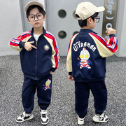 奥特曼男童春秋装套装，2024秋冬儿童开衫，运动棒球服加绒两件套