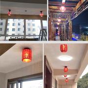 中国红灯笼现代中式景德镇led陶瓷，单头阳台过道玄关吸顶吊灯实木