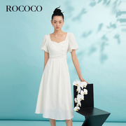 新中式连衣裙女复古盘扣，后系带白色洛可可，2024夏收腰国风长裙