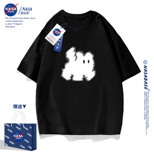 NASA联名黑色短袖t恤男女款2024潮夏季可爱纯棉情侣体恤上衣