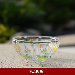 日本进口北欧风小清新田园花卉植物印花玻璃杯冰激淋碗牛奶杯料碟
