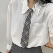 格纹免打灰色领带女jk衬衫，日系学院风情侣，款百搭休闲韩版领结男潮