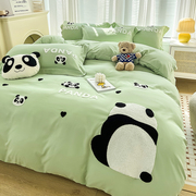小红书可爱刺绣小熊猫全棉纯棉床单款四件套床笠被套床上用品