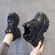 GG。欧洲站内增高女鞋2024秋小个子加绒黑色厚底运动老爹