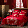 结婚庆被套床上四件套全棉纯棉，刺绣喜被罩4件大红色婚房喜庆床品