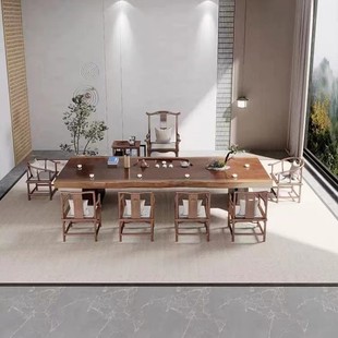 新中式大板茶桌椅组合实木泡茶桌办公室茶台老板办公桌会议桌书桌