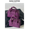 海葵紫色保龄球包包女高级感真皮手提枕头包百搭单肩斜挎波士顿包