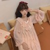 裙公主风宫廷夏季2023韩版中长款少女纯色蕾丝，v领长袖睡衣