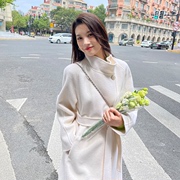 zhuyiyi立领双面羊绒大衣女秋冬季中长款高级感羊毛白色毛呢外套