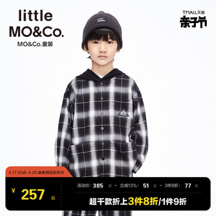 little moco童装春装男童格纹连帽长袖衬衫外套裤子套装儿童女童