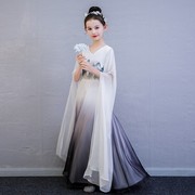 女童汉服白色长袖连衣裙古筝专业演出服新中式中国风童装儿童华服