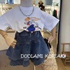 韩国女童短袖t恤2024夏季套装，卡通印花休闲上衣女宝宝外穿牛仔裙