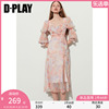 dplay2024夏海边(夏海边)度假裙粉色碎花裙荷叶边中袖，雪纺连衣裙艺术长裙