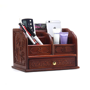 实木收纳盒 客厅桌面遥控器多用纸巾盒 中式复古办公室抽屉储物盒
