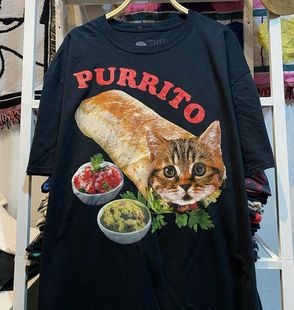 欧美街头风vintage墨西哥猫卷tattoo西海岸情侣潮男女装，短袖t恤
