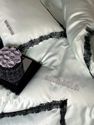 天丝四件套高端夏季100支黑色蕾丝刺绣被套丝滑裸睡家用床上用品
