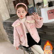 韩系女童夹棉加厚毛毛衣(毛毛衣)外套2023幼，小童洋气宝宝保暖上衣外穿