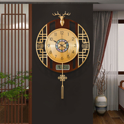 木中式万年历挂钟客厅家用新w创意时尚静音黄铜墙气饰复古大装钟