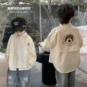 o2okids韩版儿童春季长袖衬衫，宽松上衣洋气可爱小狗，印花翻领衬衫