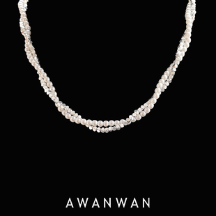 阿婉wan小众甜美气质双层碎银缠绕珍珠锁骨链时髦个性项链