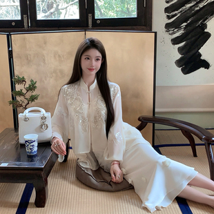fairyjiang新中式国风白色短款外套，防晒开衫套装女吊带背心两件套