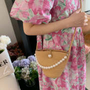 Spring韩国童装 夏季搭配珍珠项链编织斜挎包2023迷你小众零钱包