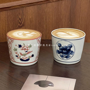 日式和风青花瓷汤吞杯功夫品茗杯创意复古风陶瓷拿铁咖啡杯手握杯