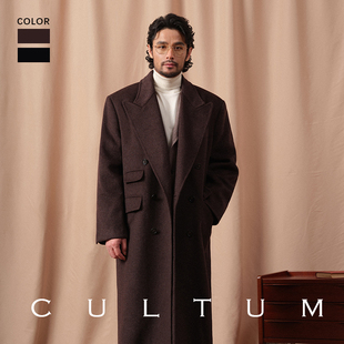 cultum100%羊毛加厚880g重柴斯特呢子，大衣男中长款戗驳领双排外套