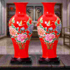 景德镇陶瓷器中国红色富贵竹花瓶插花家居客厅装饰品摆件大号结婚