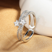 小众设计气质时尚双层星星环绕戒指开口精致微镶五角星指环女