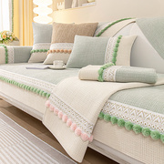 华夫格雪尼尔沙发垫子四季通用现代轻奢直排三人，位防滑纯色沙发垫