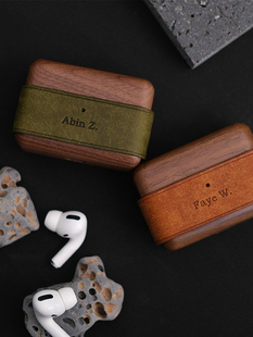 适用于苹果airpods pro1/2/3代耳机套皮质刻字创意牛皮木质保护壳
