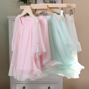 mipink莫代尔女童睡衣，套装家居服夏季轻薄小女孩洋气网纱空调服