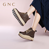 GNC马丁靴女2023冬季厚底复古运动休闲短靴软底系带拼色靴子