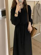 欧洲站法式赫本风裙子女设计感小众高级感长袖黑色连衣裙秋款2023
