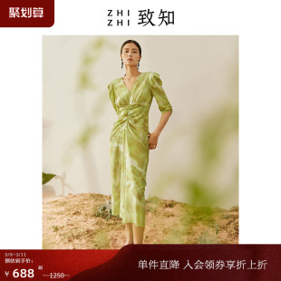 致知zhizhi西湖春连衣裙，设计女夏季法式_18mm真丝印花