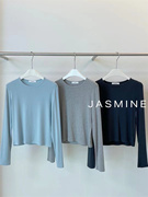 jasmine2024年春季简约气质圆领，纯色显瘦百搭t恤女长袖打底衫2342