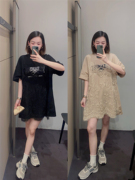 yjiid自制23夏时髦设计感蕾丝拼接假两件印花短袖T恤连衣裙女