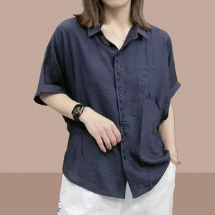 韩国2024夏季女士衬衫短袖t恤上衣中老年妈妈装洋气减龄小衫