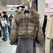超大毛领派克服短款羽绒服女冬季韩国东大门气质白鸭绒(白鸭绒)外套面包服