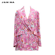 jnina捷恩尼纳23春季复古印花平驳领双排，扣西装女外套