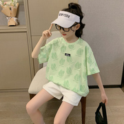 女童短袖t恤夏装2024韩版儿童大童薄款时髦洋气上衣童装潮牌