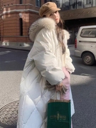 2023白色毛领羽绒服女韩系，洋气中长款加厚冬季白鹅绒(白鹅绒)过膝外套
