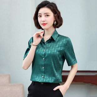 杭州重磅真丝衬衫女短袖夏装，垂感衬衣高端气质大牌桑蚕丝上衣